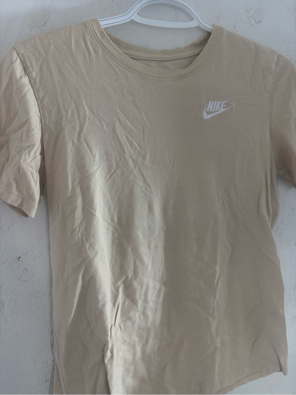 Nike Tan Crewneck Tee with White Swoosh Print